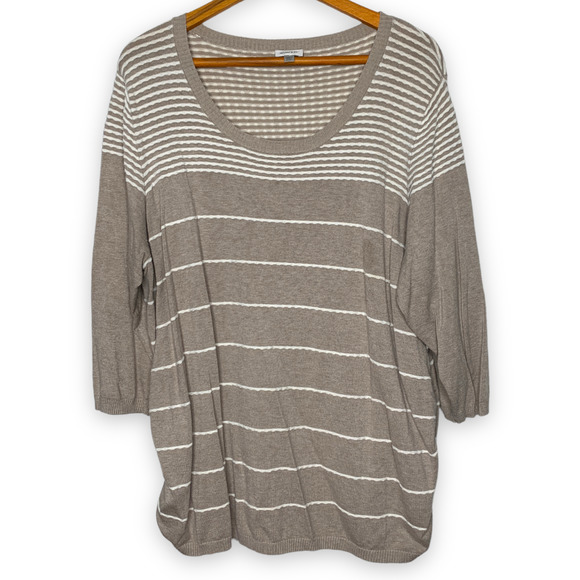 3/$20 AVENUE plus size brown striped ruched side lightweight sweater SZ 22/24 - Picture 1 of 7
